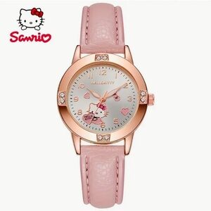 HELLO KITTY Sanrio Rose Gold & Rhinestone Quartz Watch with Pink Band Strap NWOT